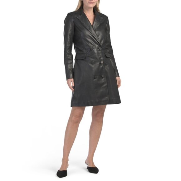 BOD & CHRISTENSEN Black Leather Mini Blazer Dress - Picture 1 of 2